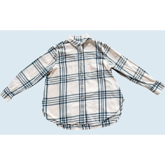MADEWELL Oversized Flannel Full Button Cream Grey Shirt Size Small - Picture 2 of 8